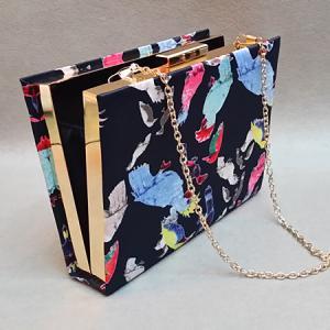 Bird Fabric Textile Book Box Clutch - Black