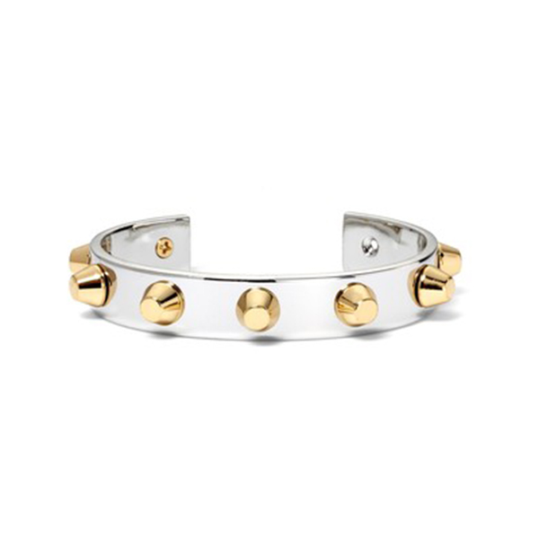 Metal Studded Flat Cone Metal Cuff Bangle - 14k Gold-plated Brass Silver