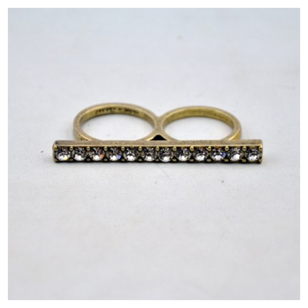 Two Finger Crystal Bar Ring - Antique Gold on Luulla