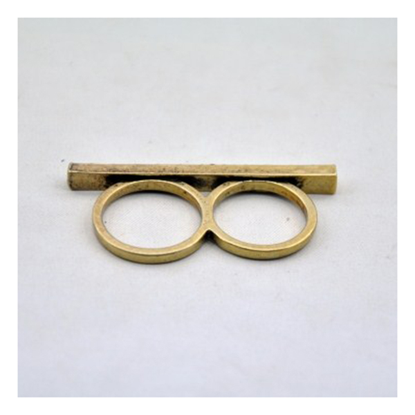 Two Finger Crystal Bar Ring - Antique Gold on Luulla